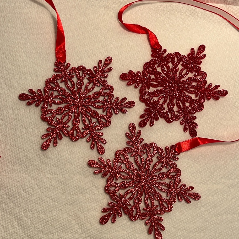 Red Glitter Felt Snowflake Christmas Gift Tags Decorative Accents Lot of 30.